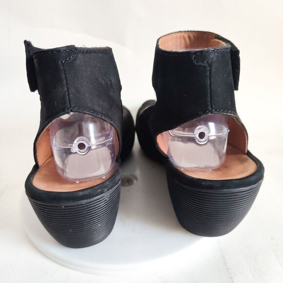 Clarks Comfort Sandals Size 10 Reedly Salene Black Suede Wedge Heel Platform - Picture 3 of 12